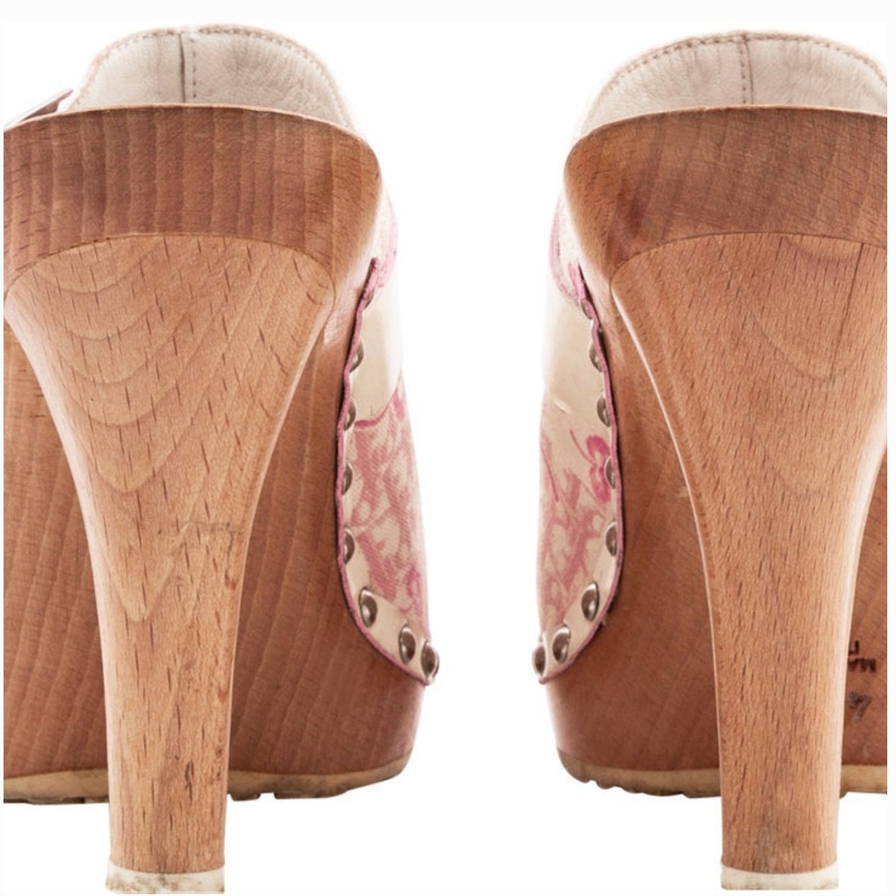Dior Pink Floral Canvas Studded Wood-Heel Clogs - Picture 8 of 9